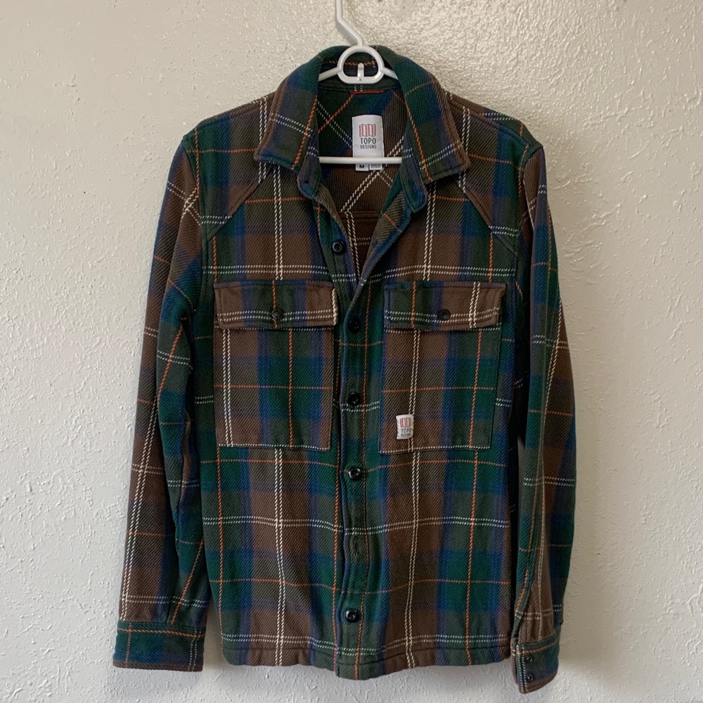 Topo Designs Green & Brown Plaid Lightweight Shirt Jacket